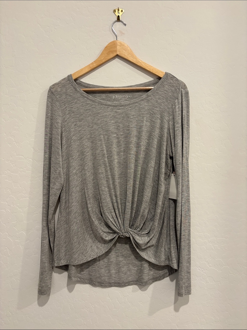 Philosophy Heather Gray Ath-Leisure Long Sleeve Twist Front Top NWT